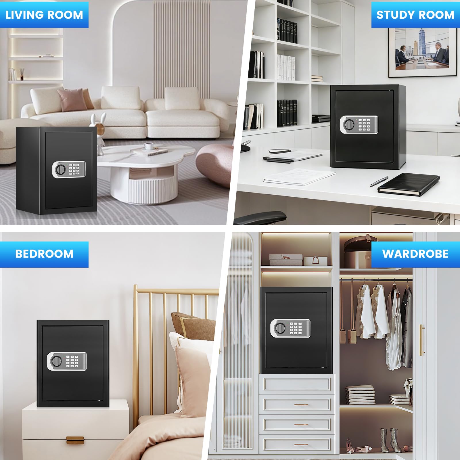 LED-lit interior of the FOWORE safebox, enabling night-time access.