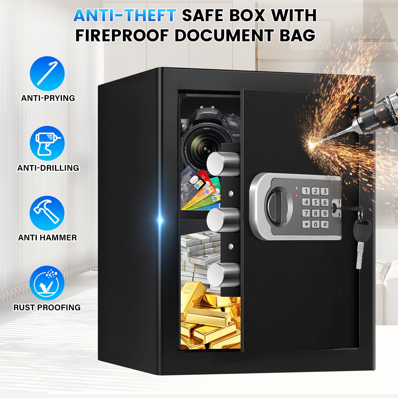 FOWORE safebox mounted on wall for discreet, secure placement.
