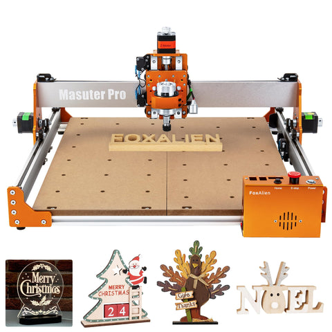FoxAlien Masuter Pro front view shows rugged all-metal frame for precise engraving.