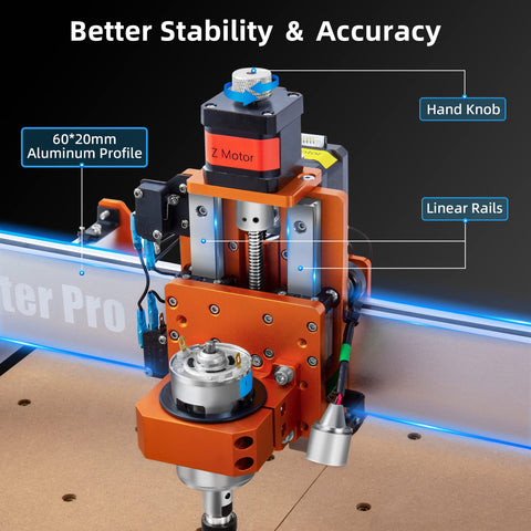 FoxAlien Masuter Pro spindle clamps 52-65mm support versatile tool choices.