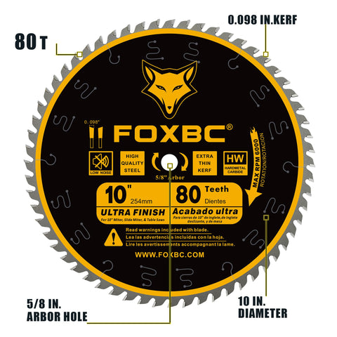 FOXBC 80-tooth carbide blade in action delivering smooth, burr-free cuts on hardwood