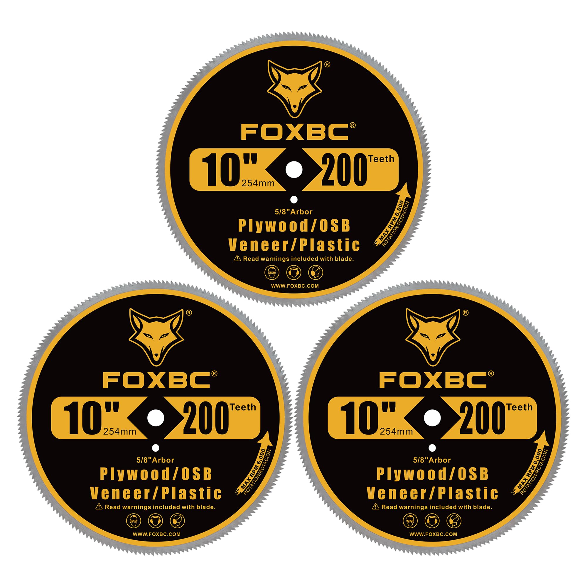 FOXBC 10-inch blade close-up showing 200 teeth for clean cuts