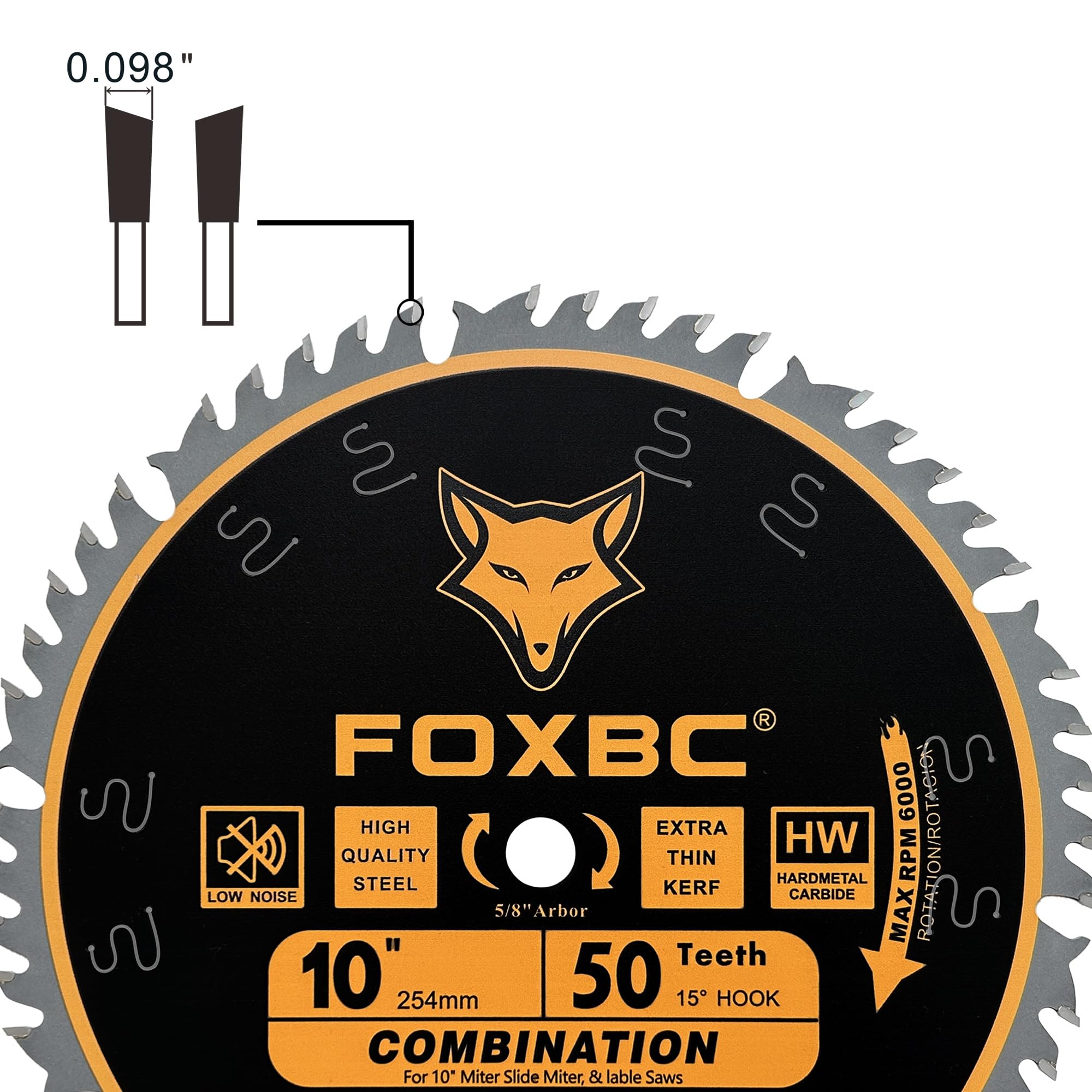 FOXBC blade with 5/8 inch arbor ready for DeWalt, Makita, and similar saws.