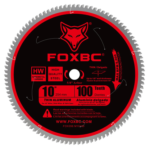 FOXBC 10-inch saw blade with 100 teeth for clean aluminum cuts