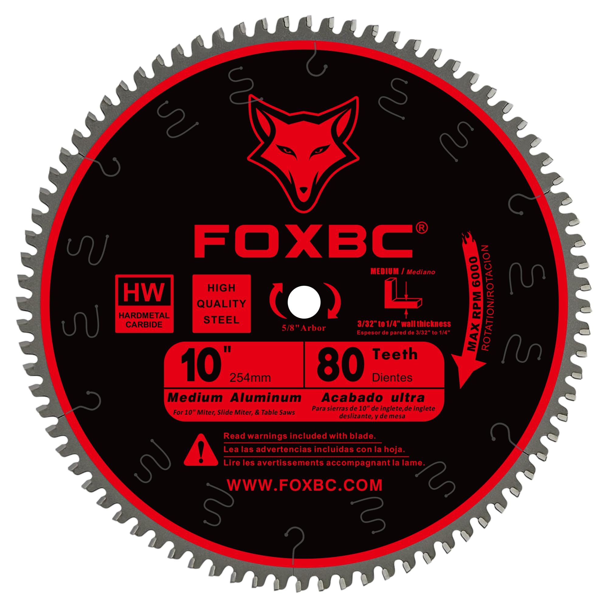 FOXBC 10-inch saw blade exterior shows 80-tooth TCG for clean cuts.