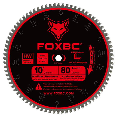 FOXBC 10-inch saw blade exterior shows 80-tooth TCG for clean cuts.