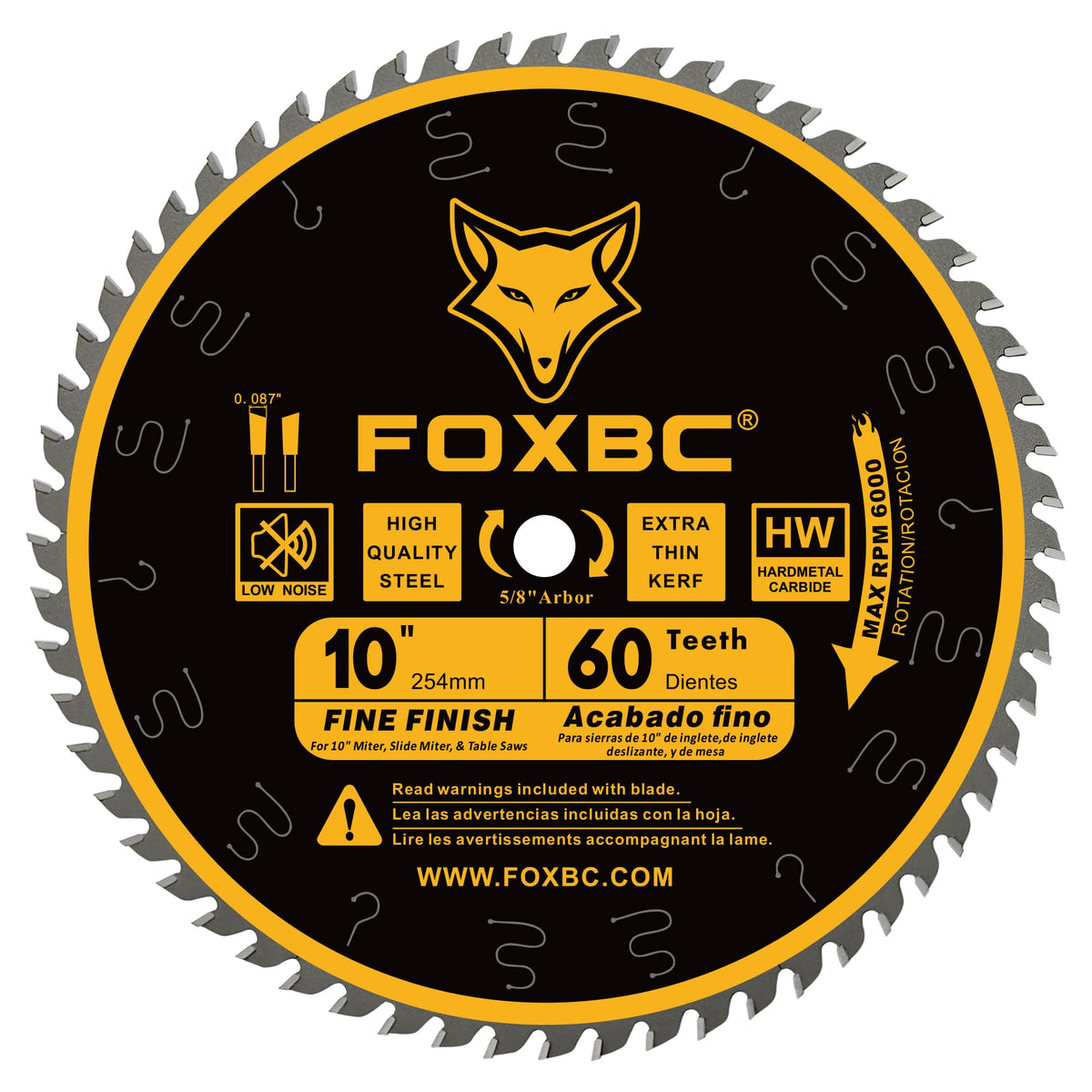 FOXBC 10-inch kerf-thin crosscut blade for clean, precise cuts