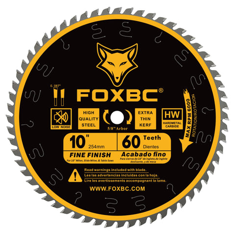 FOXBC 10-inch kerf-thin crosscut blade for clean, precise cuts