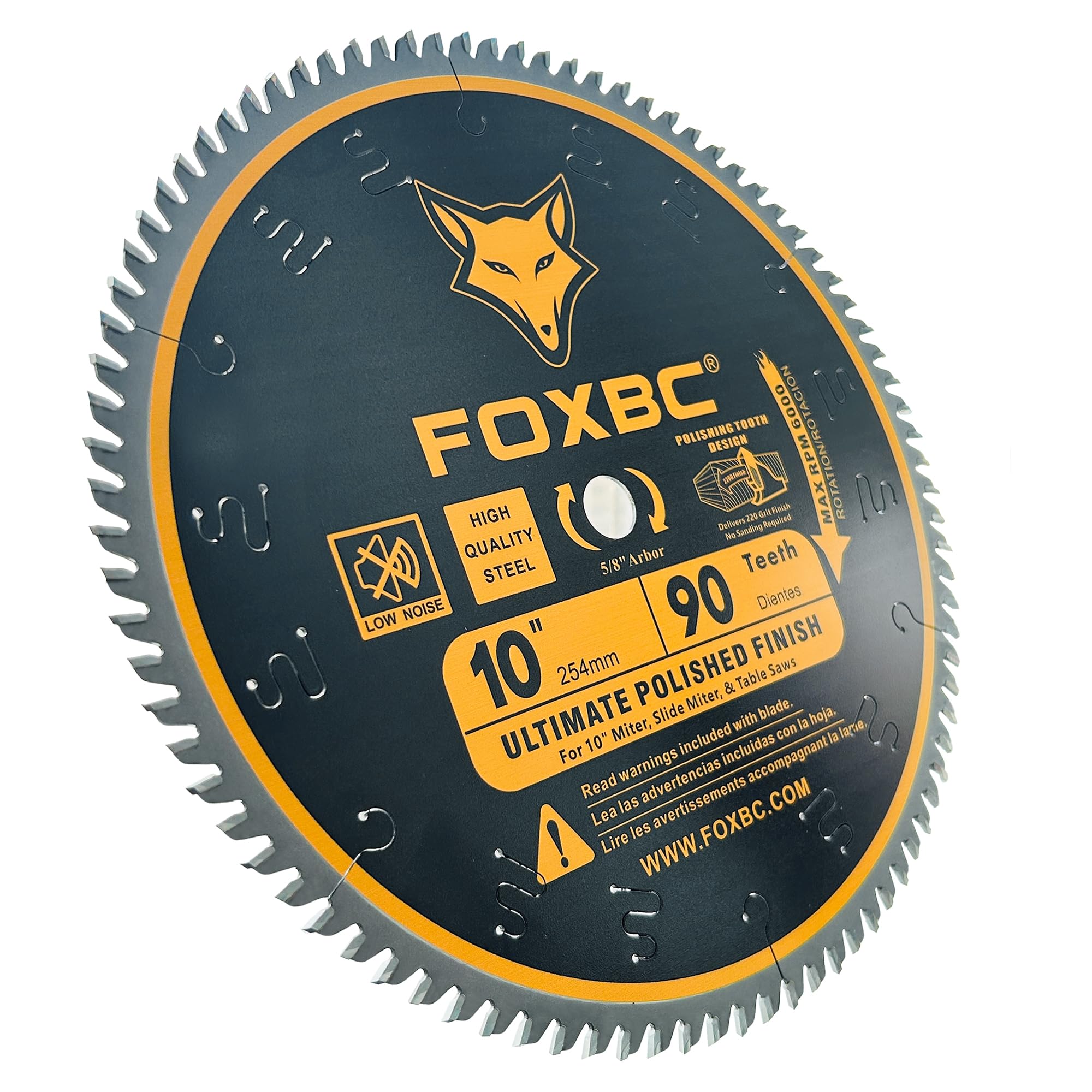 FOXBC 10-inch blade shown fitting DeWalt, Skil, Metabo, and Makita saws