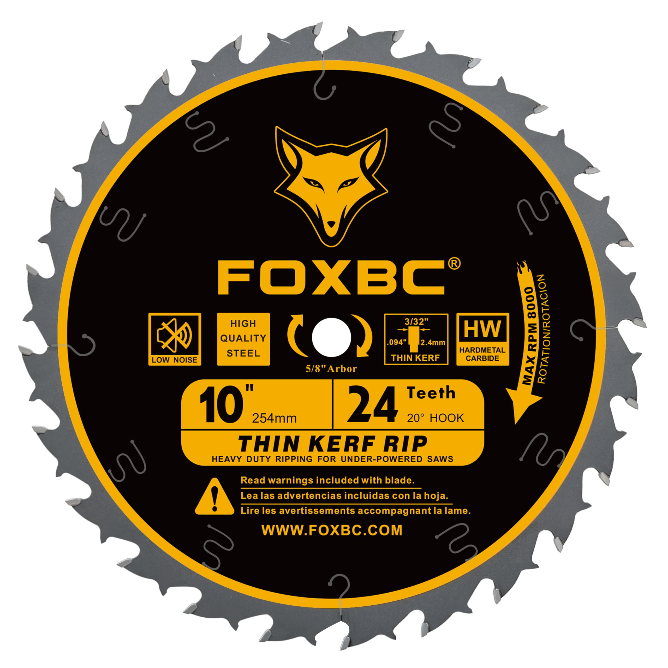 FOXBC 10-Inch thin kerf rip blade closeup for clean, fast ripping in wood