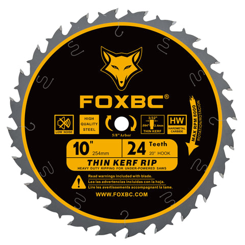 FOXBC 10-Inch thin kerf rip blade closeup for clean, fast ripping in wood