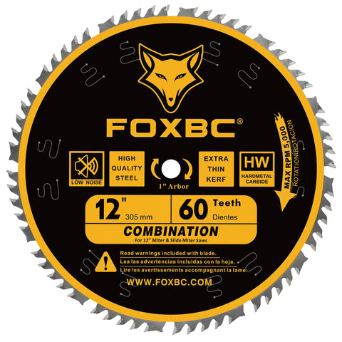 FOXBC 12-inch 60-tooth combination blade ready for clean cuts with a 1-inch arbor