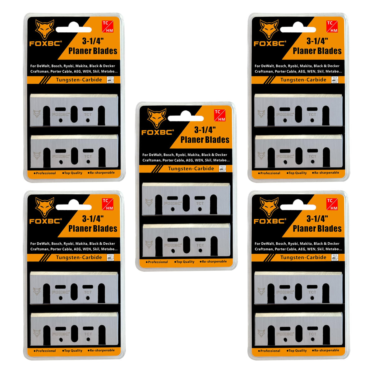 FOXBC 3-1/4 inch carbide planer blades ready for clean, precise cuts