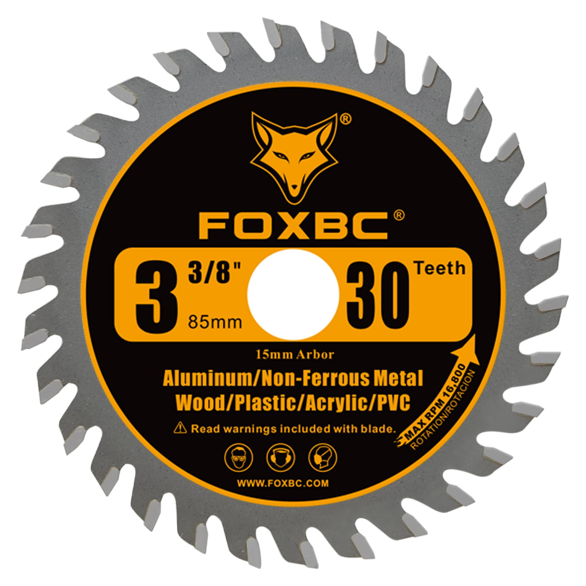 FOXBC 30T carbide blade close-up ready to cut wood and PVC with clean edges