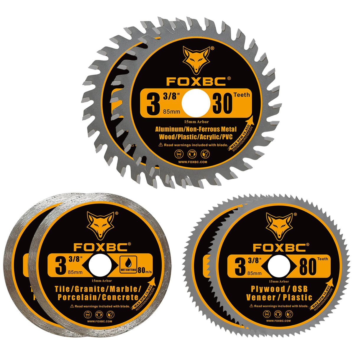 FOXBC 3-3/8 inch blade set for wood and plastic delivering smooth, fast cuts