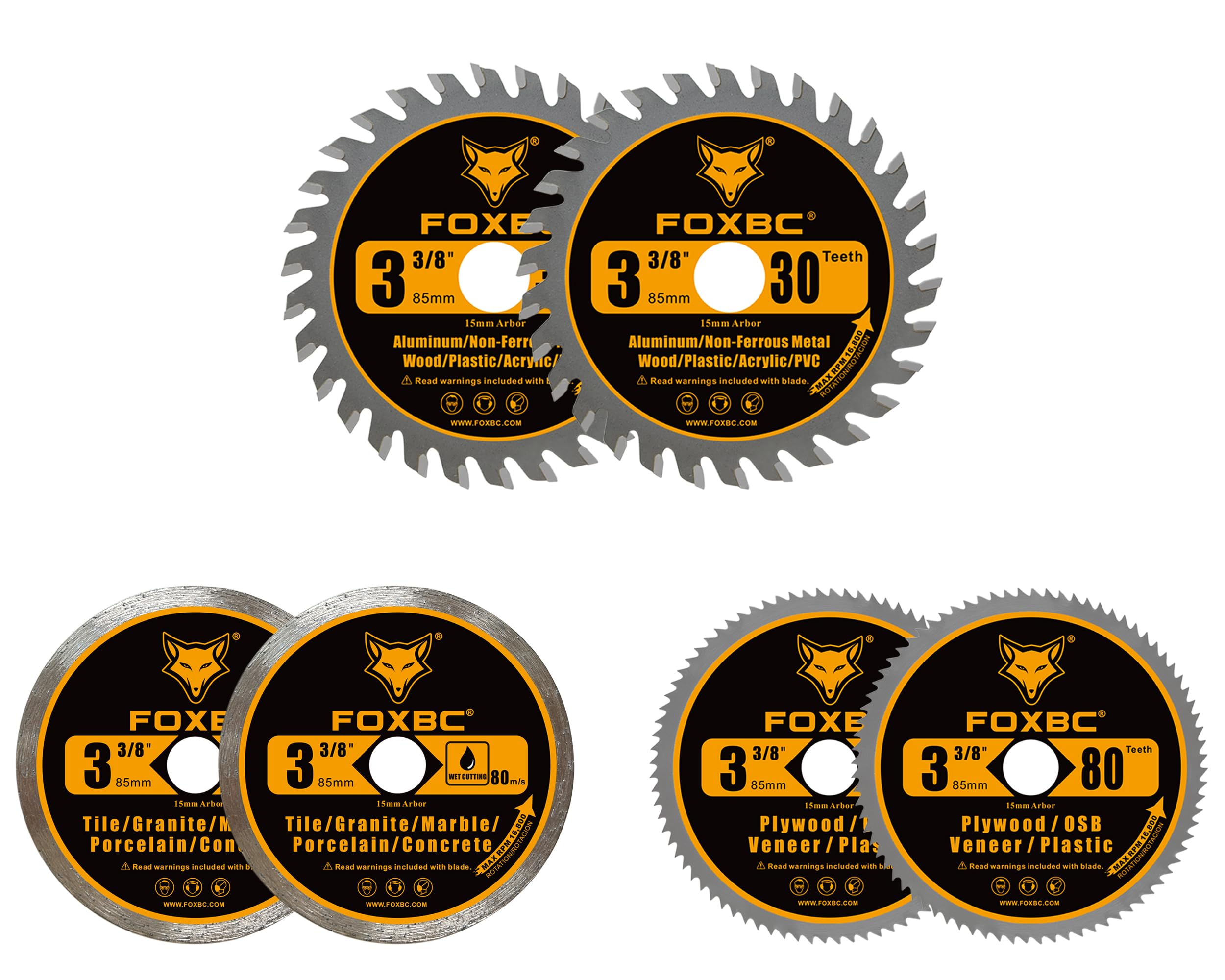 FOXBC compatibility guide showing 15mm arbor and usage notes