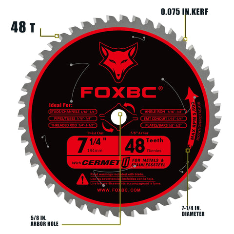 FOXBC blade close up showing 5/8 inch arbor compatibility