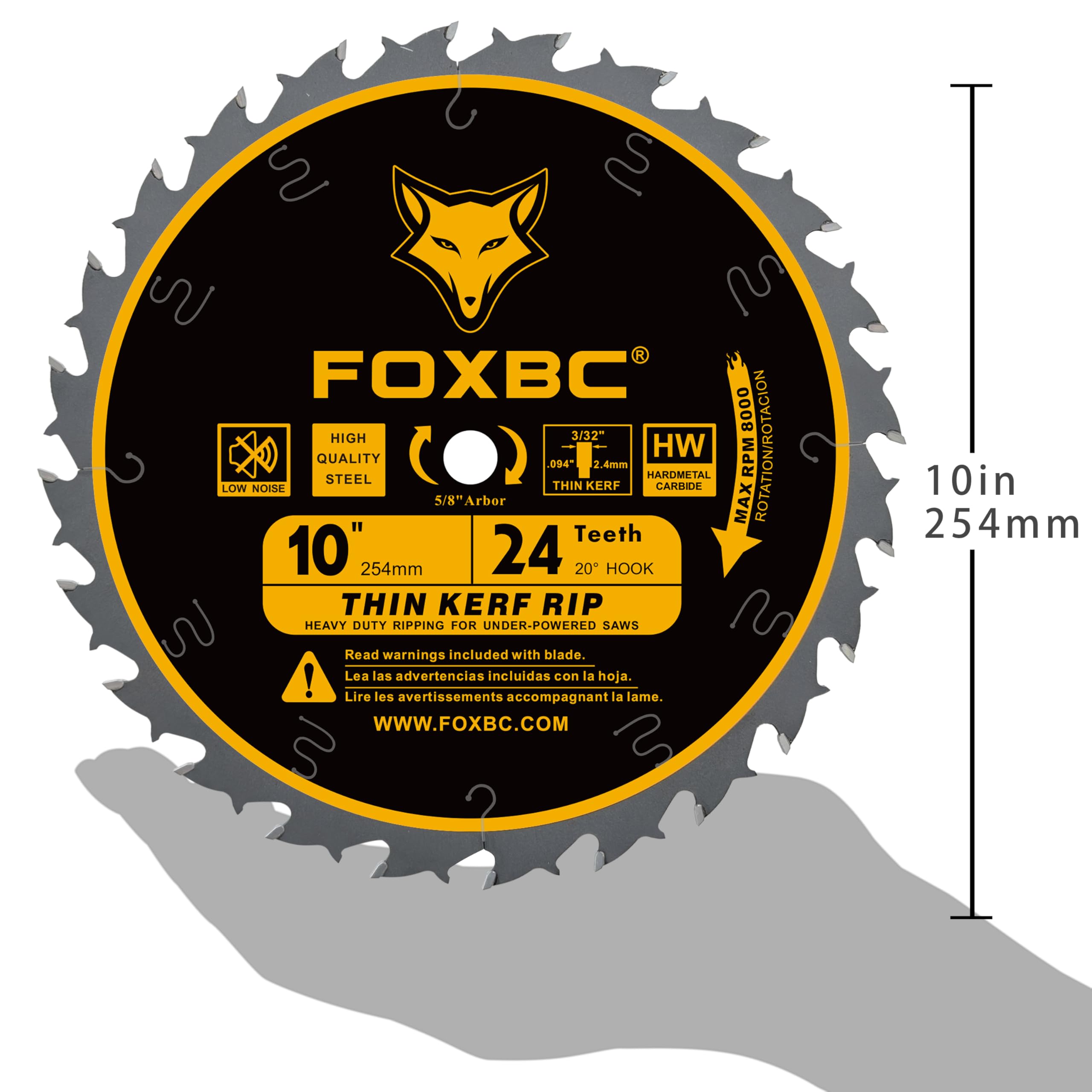 FOXBC 5/8-inch arbor compatibility image highlights easy mounting on popular saws