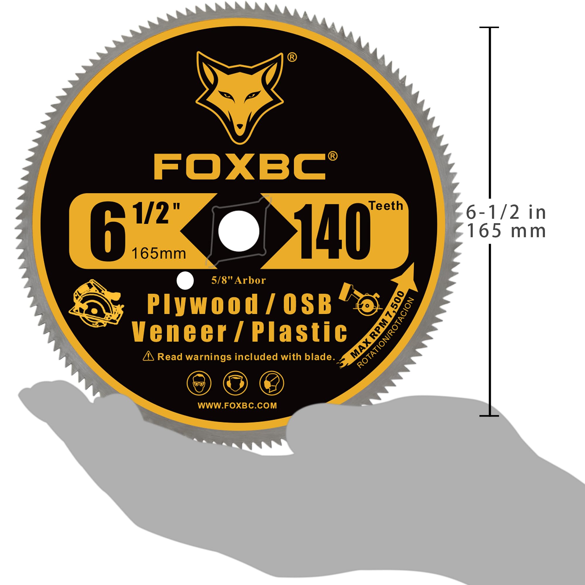 FOXBC 6-1/2 inch blade with 5/8 inch arbor knockout for quick mounting