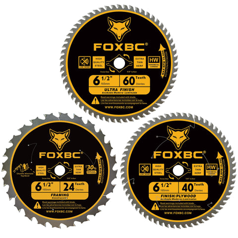 FOXBC 6-1/2 inch saw blade pack with mixed teeth for versatile wood cutting