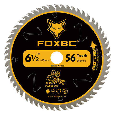 FOXBC 6-1/2-inch blade with 56T carbide tips for precise cuts on track saws