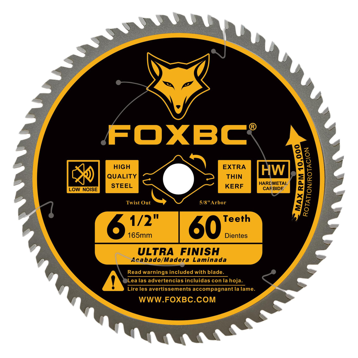FOXBC 6-1/2 inch ultra-thin kerf blade for fast, clean crosscuts.