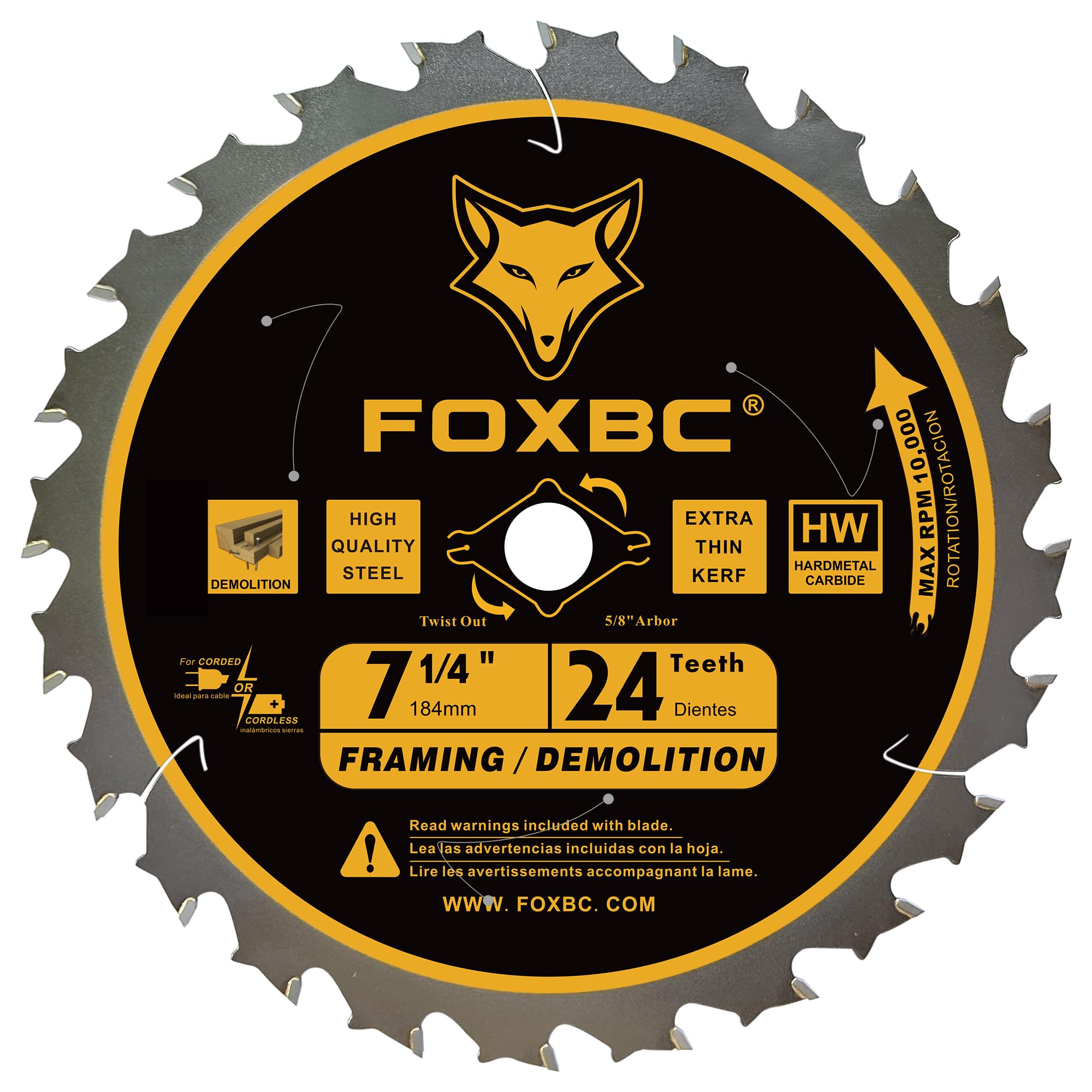 FOXBC framing blade 24T with 5/8 inch arbor enables universal compatibility