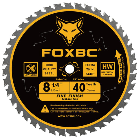 FOXBC 8-1/4 inch blade with 40 teeth for clean finishing cuts.