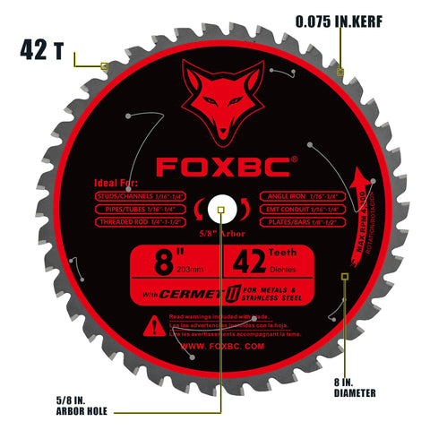 FOXBC 8-inch blade in action delivering fast, accurate cuts through steel components.