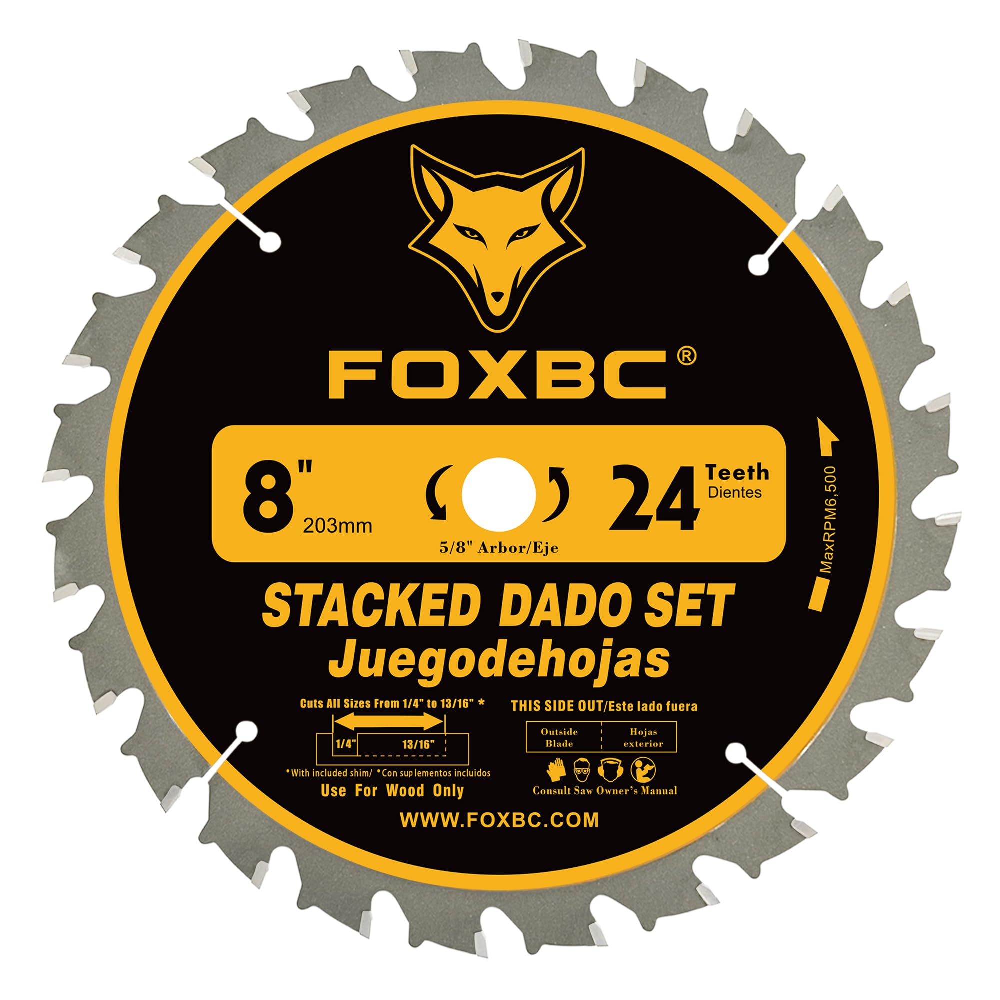 FOXBC 8in dado blade set seven shims for precise adjustments.