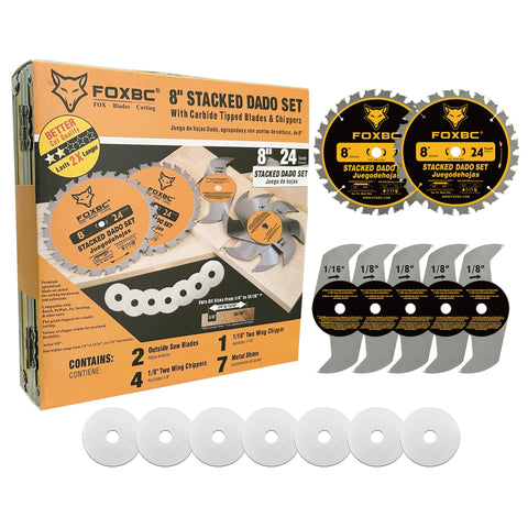 FOXBC 8in dado blade set two-wing chipper for smooth, splinter-free cuts.