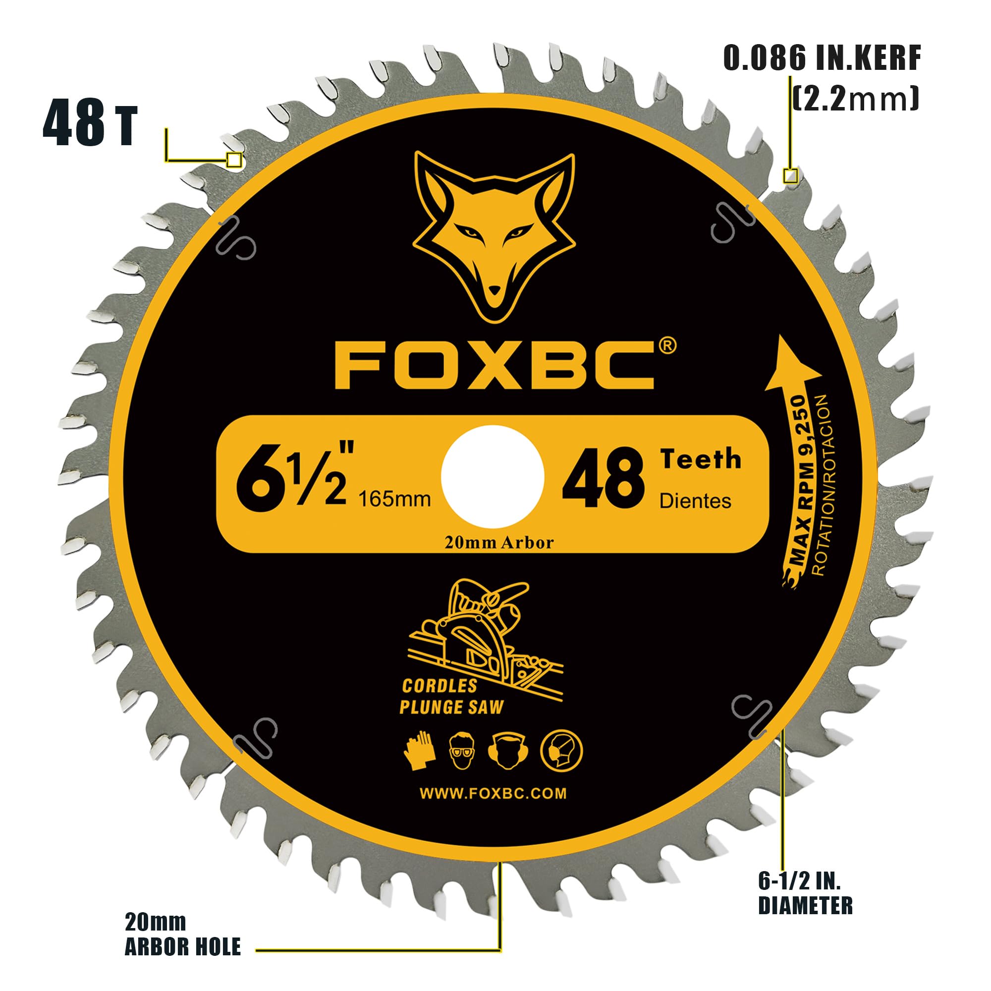 FOXBC carbide tips close-up on a replacement track saw blade