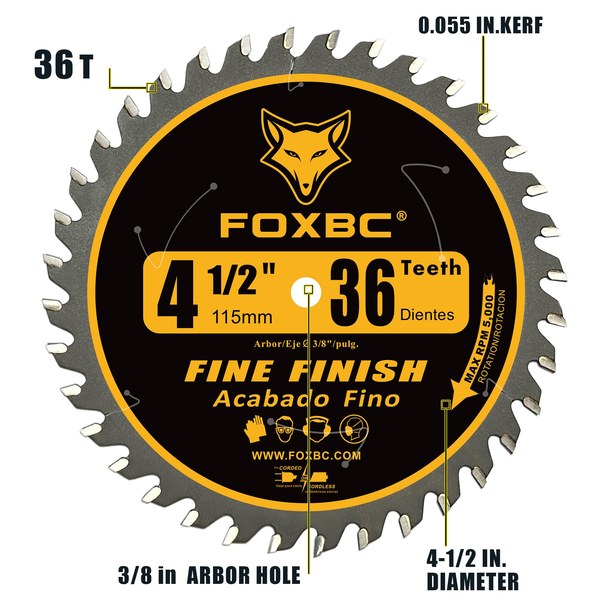 FOXBC carbide blade delivers long life and wear resistance on hardwood and plywood.