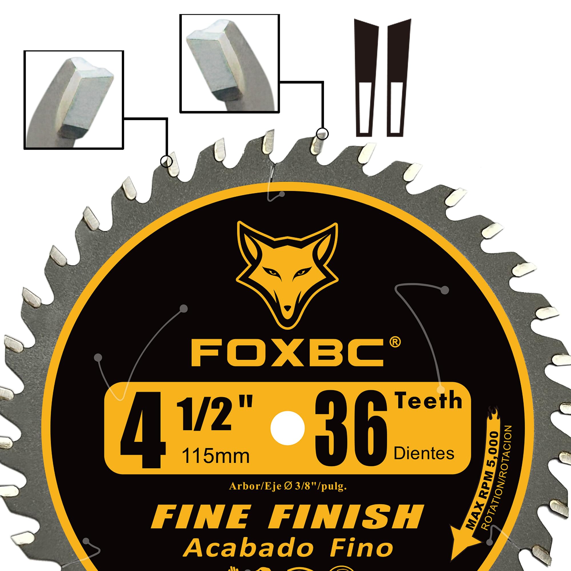 FOXBC finish-cut blade ideal for fascia, OSB, and trim on jobsites.
