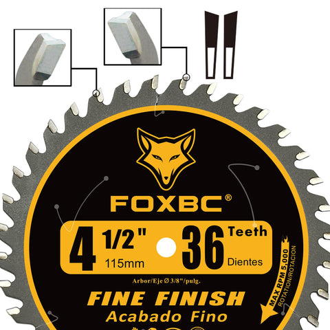 FOXBC finish-cut blade ideal for fascia, OSB, and trim on jobsites.