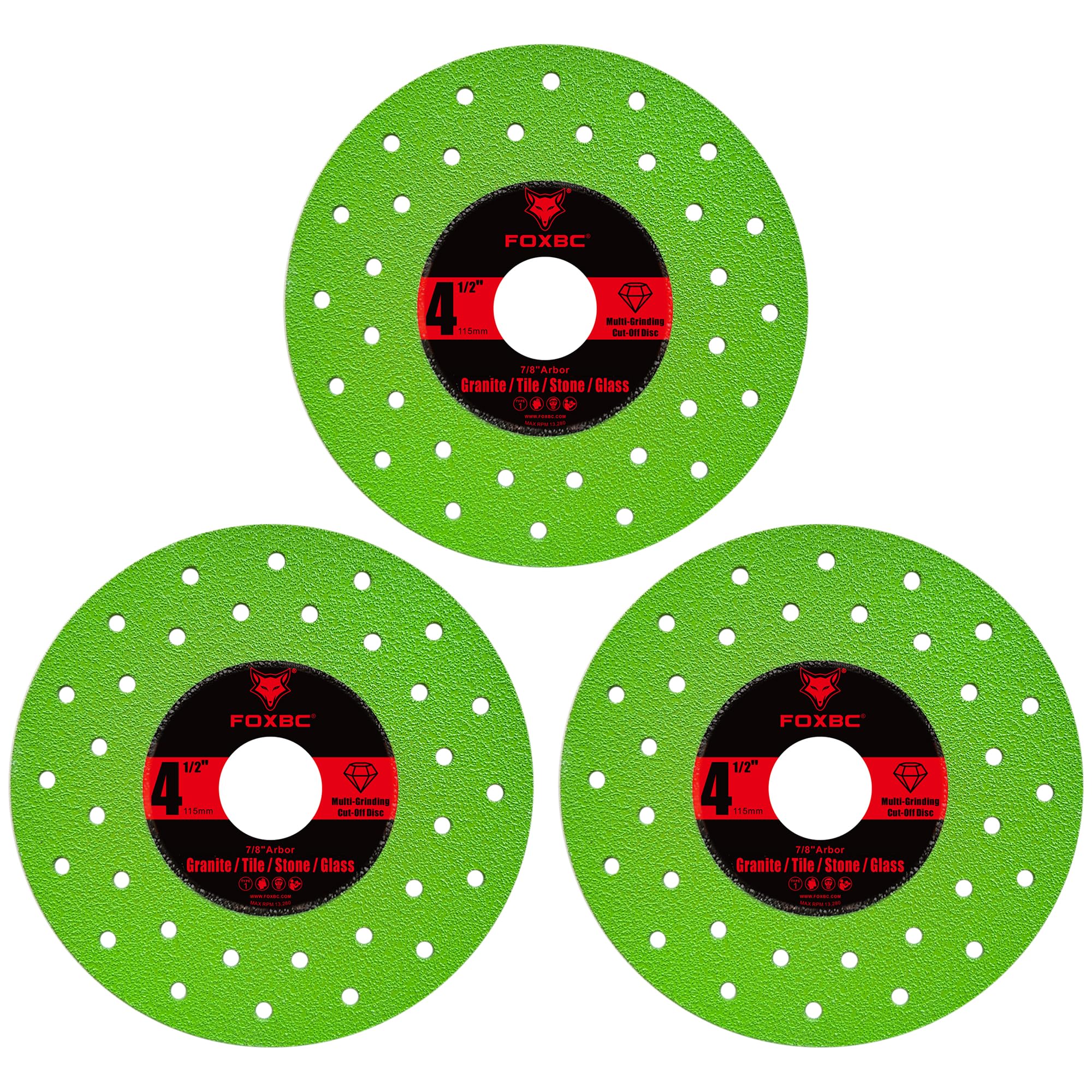 FOXBC diamond disc cutting through tile, stone, and glass materials