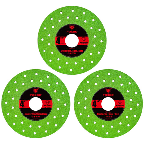 FOXBC diamond disc cutting through tile, stone, and glass materials