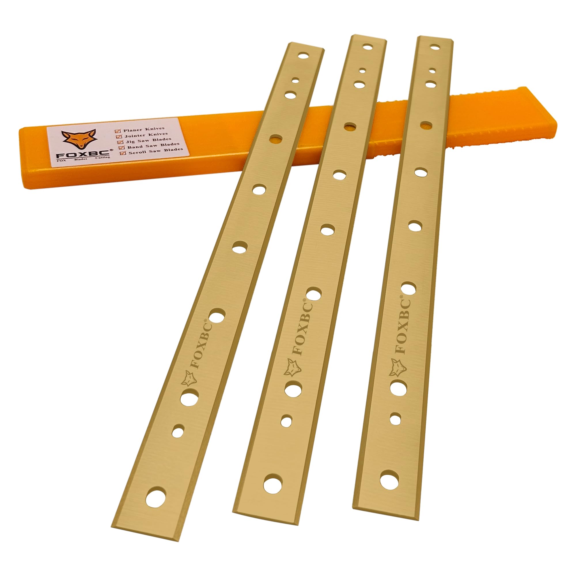 FOXBC packaging highlights durable case for blade storage.