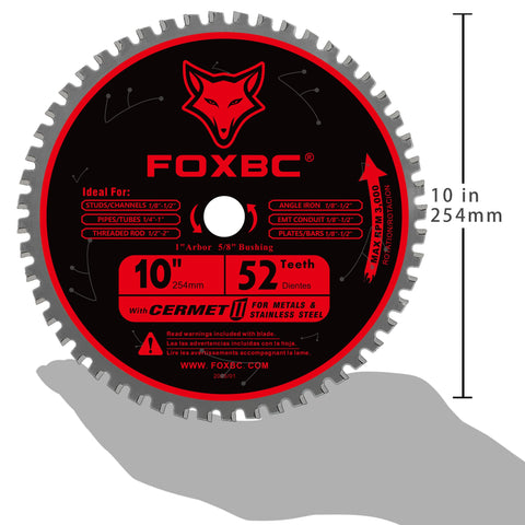 FOXBC 10-inch blade in action delivering clean, fast metal cuts.