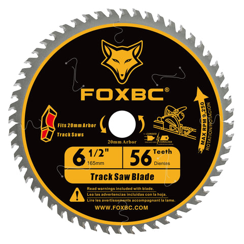 FOXBC track saw blade 165mm with 20mm arbor for smooth, precise wood cuts.