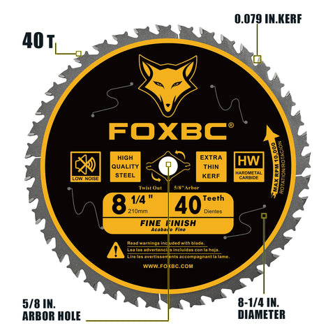 FOXBC ultra-thin kerf blade showing 0.079 inch kerf for fast cuts.