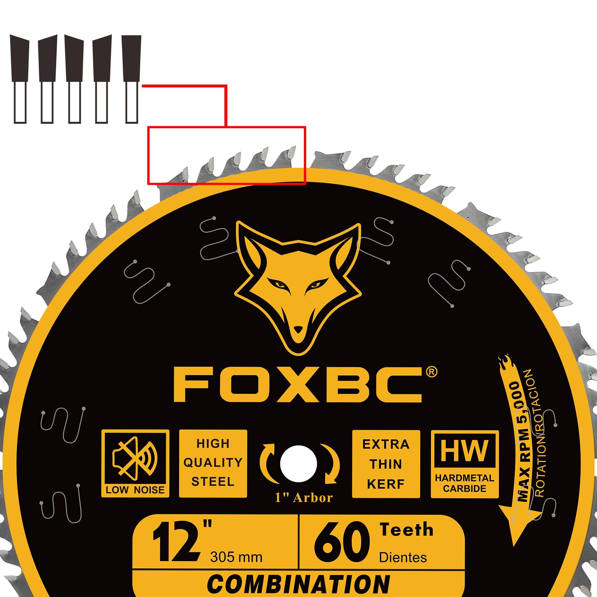 FOXBC blade close-teeth with large gullets for efficient chip removal