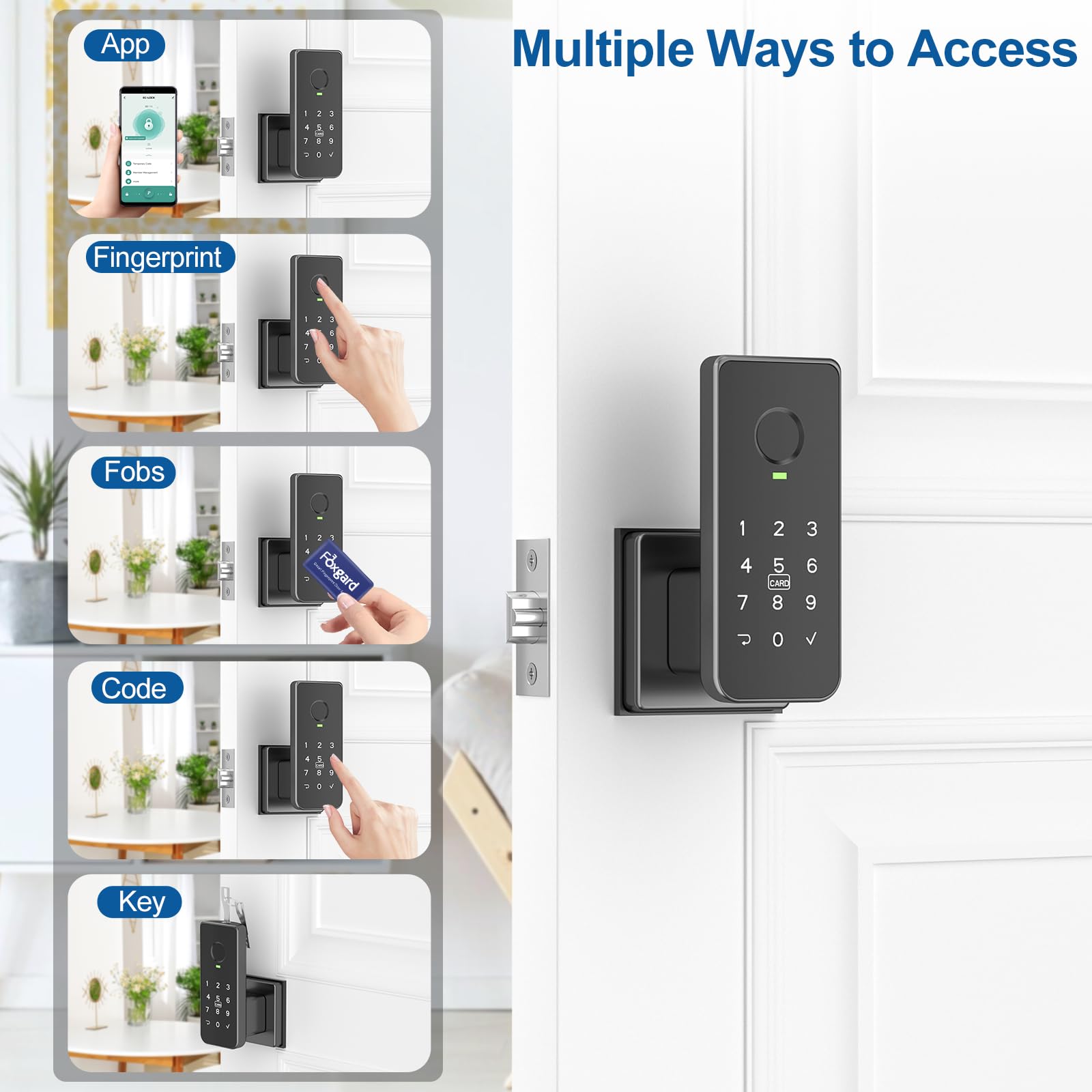 Foxgard fingerprint door lock side view with slim profile for modern interiors