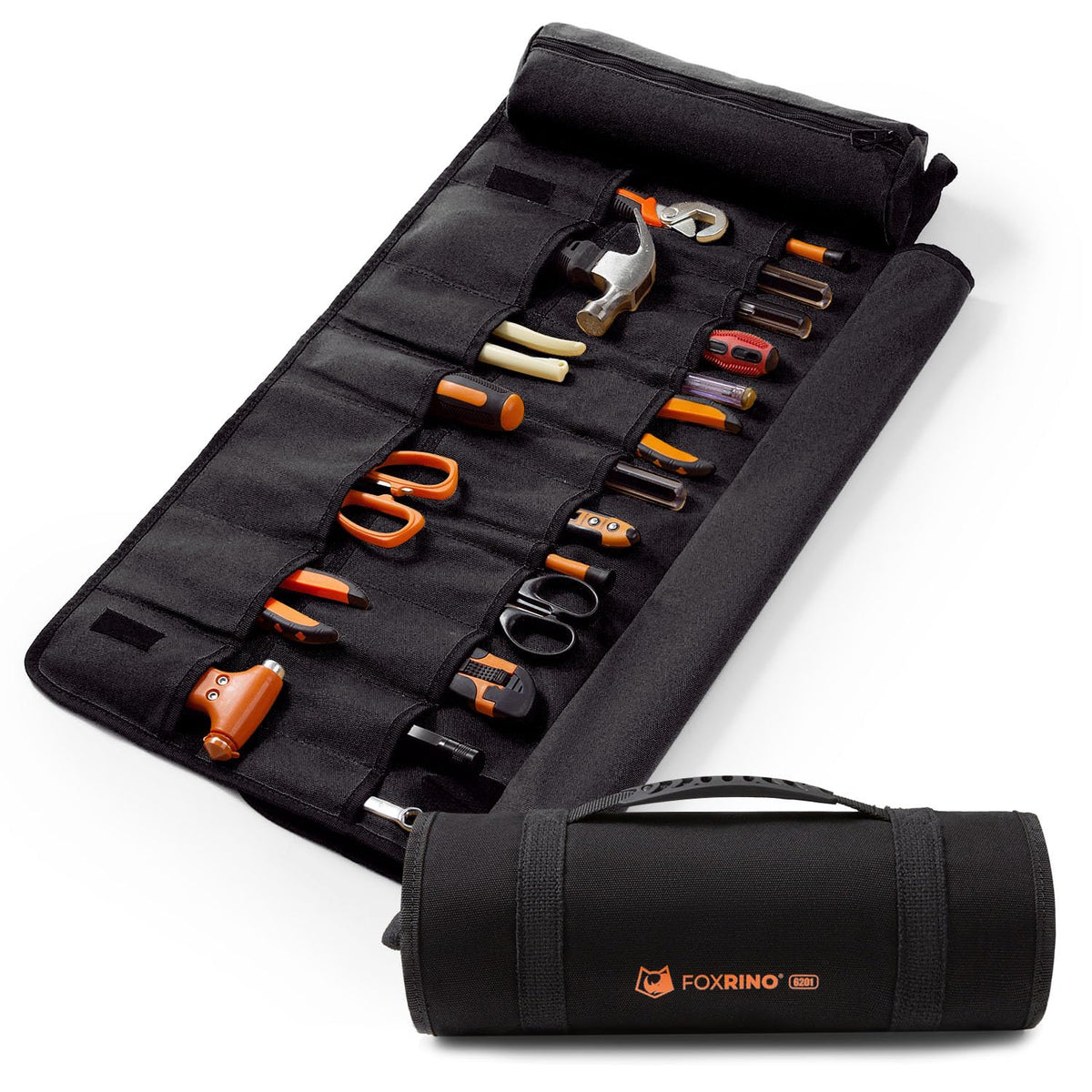 Foxrino tool roll 20 pocket layout keeps wrenches organized on the job
