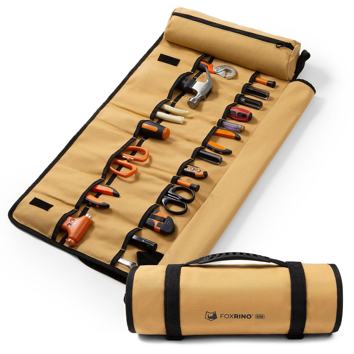 Foxrino Tool Roll front view showing compact organization for on-site tasks.