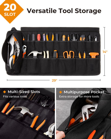 Foxrino tool roll top flap anti drop keeps tools secure on the move