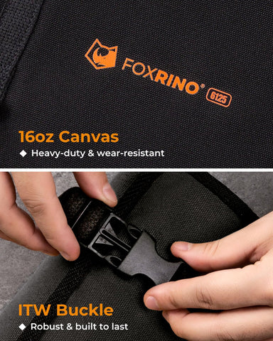 Foxrino wrench roll secure buckle locks tools in place during transport.