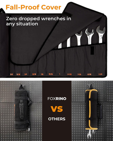 Foxrino Wrench Roll inside slots securing wrenches during transport.