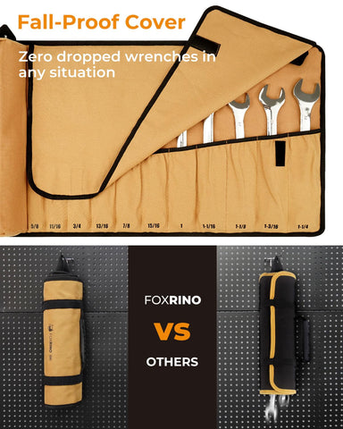 Foxrino wrench roll locking flap keeps tools in place.