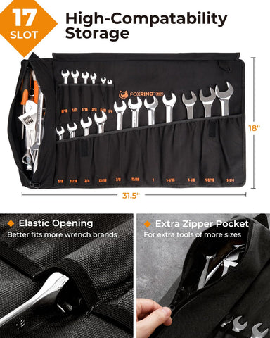 Foxrino Wrench Roll open pocket showing large storage for extra tools.